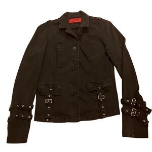 Tripp NYC Women's Black Blazer Jacket Buckle Strap Bondage Size L Punk Goth Vtg